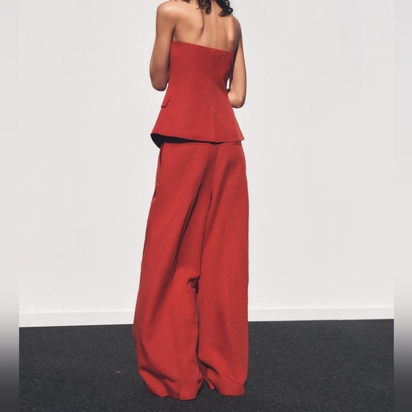 Zara Set Double-Breasted Strapless Top XXL + Double Pleat Pants L Zw Collection - Picture 3 of 16